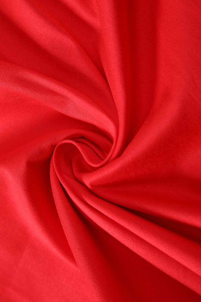 Close up view of Red Off Shoulder Midi Dress
