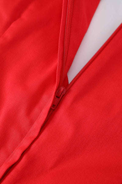 Close up view of Red Off Shoulder Midi Dress