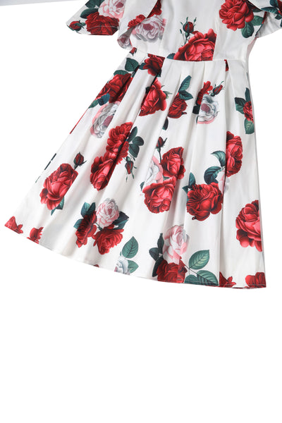 Lisette Red Peony in White Bolero Jacket