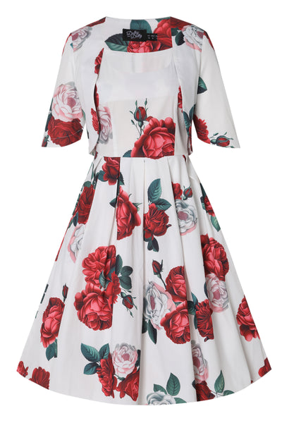 Red Peony in White Bolero Jacket