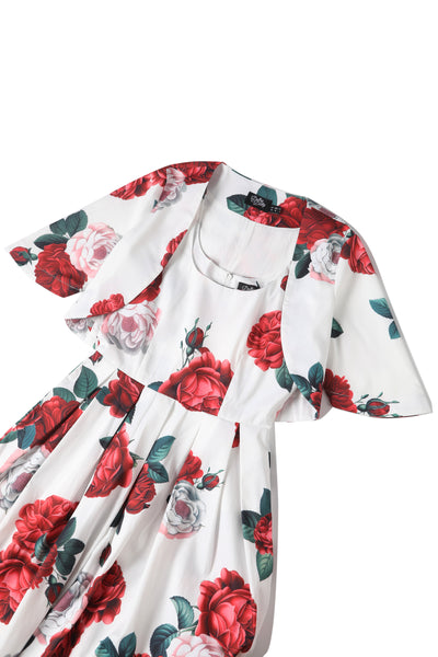 Red Peony in White Bolero Jacket