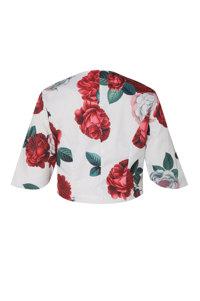 Red Peony in White Bolero Jacket