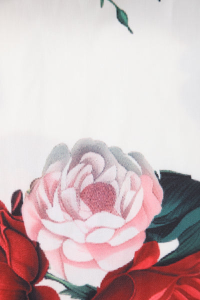 Red Peony in White Bolero Jacket