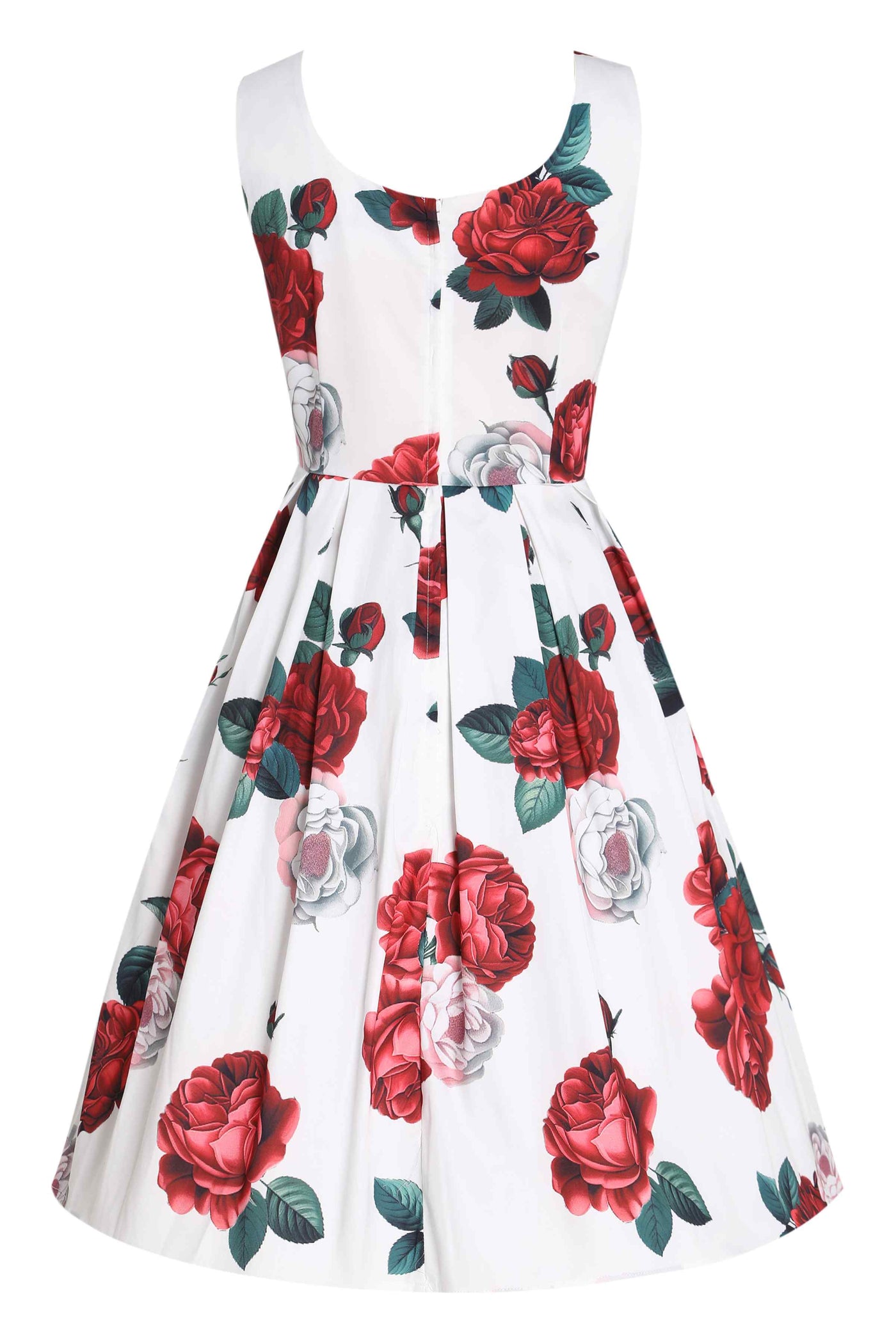 Back view of Red Peony Swing Dress In White