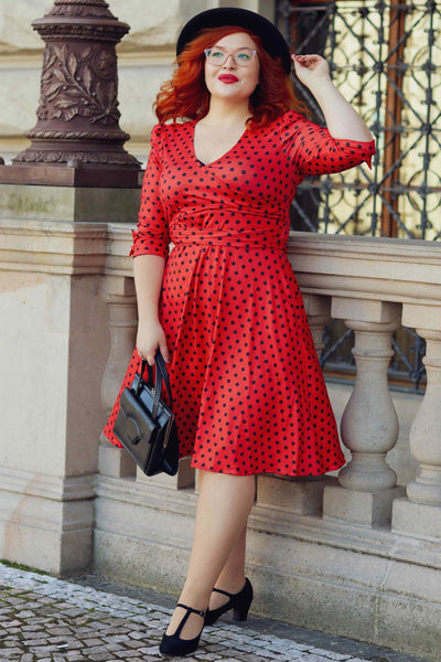 Red Polka Dot Long Sleeved Dress