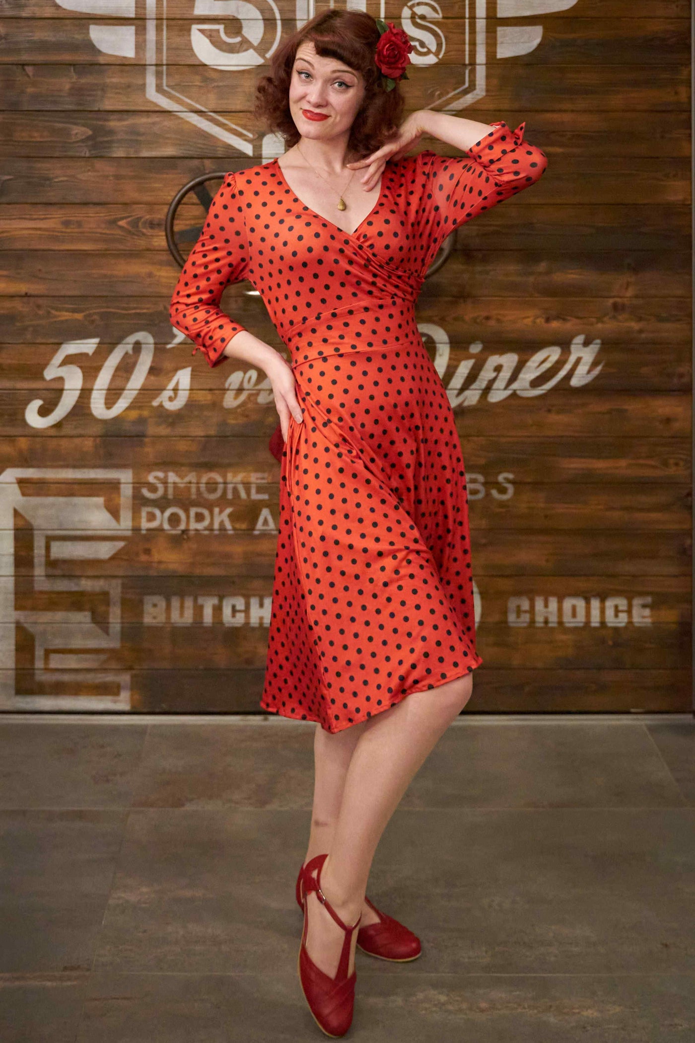 Red Polka Dot Long Sleeved Dress