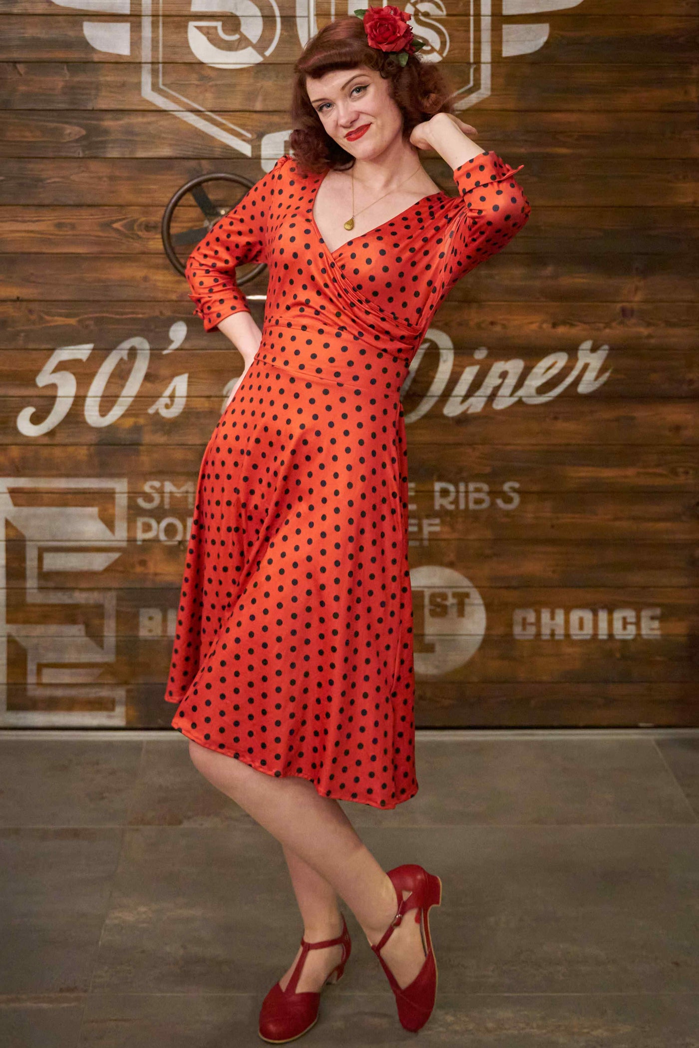 Red Polka Dot Long Sleeved Dress