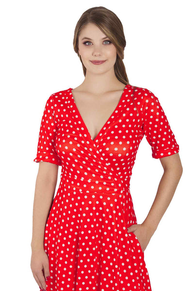 Model photo of Red Polka Dot Wrap Dress