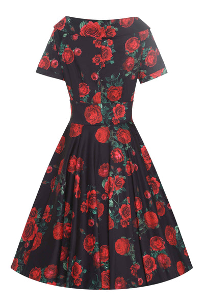 Back view of Red Rose Dress In Black