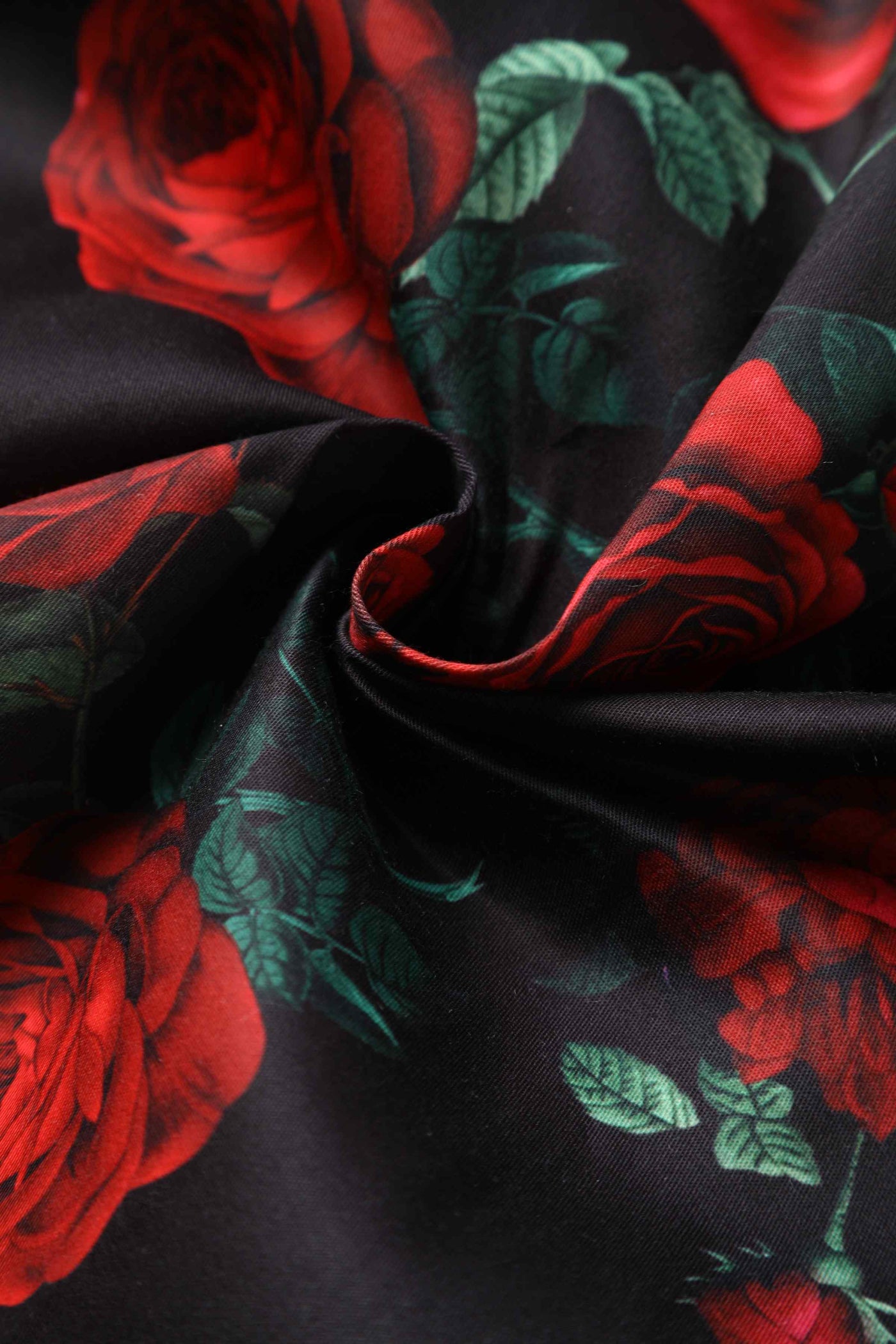 Close up view of Red Rose Dress In Black