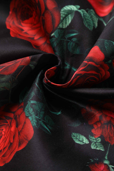 Close up view of Red Rose Dress In Black