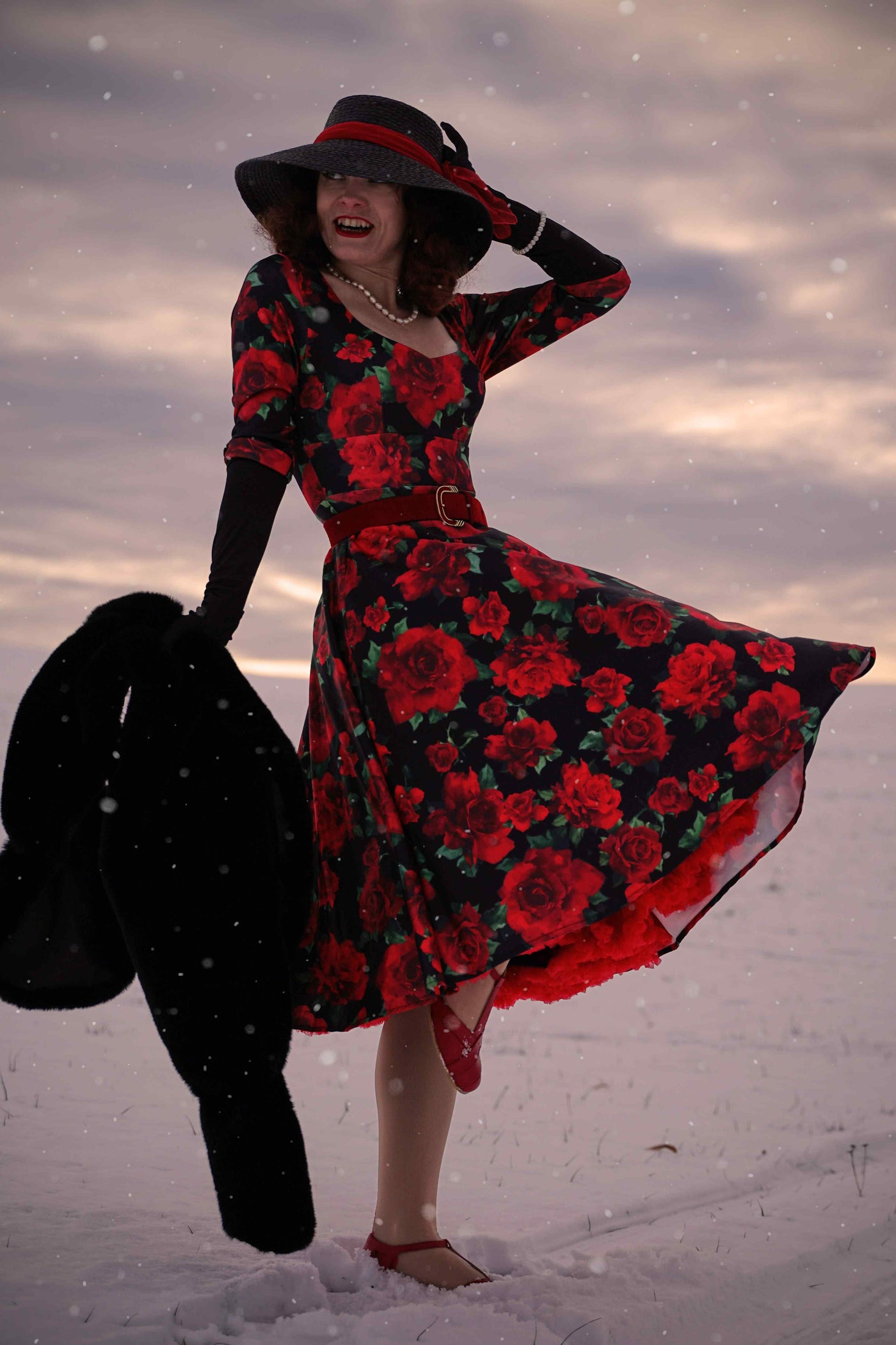 Red Rose Formal Dress in Black