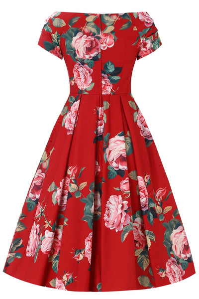 Back view of Red Rose Off Shoulder Midi Dress