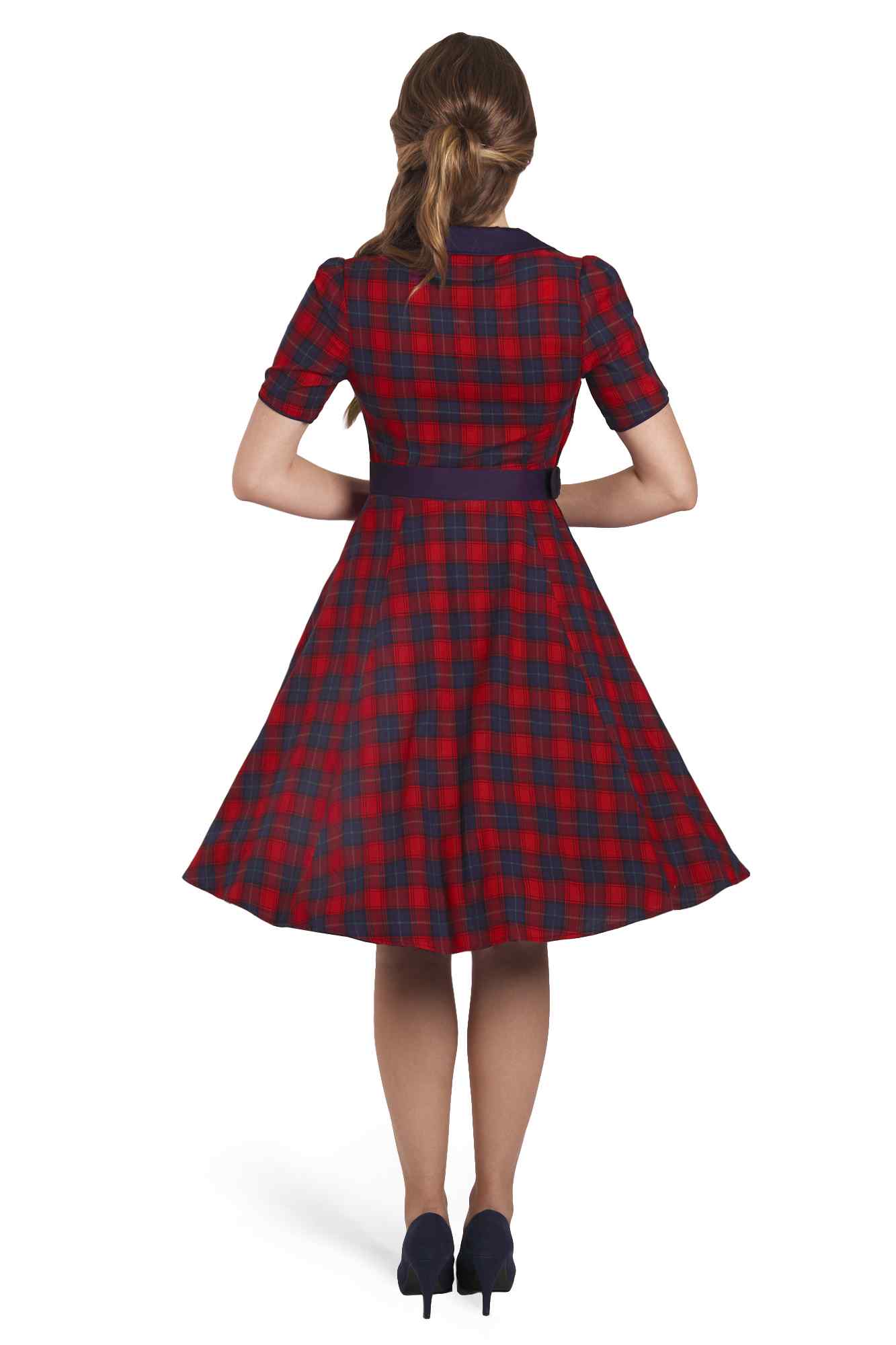 A model wearing Red Tartan Shirt Dress
