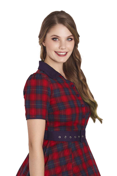 A model wearing Red Tartan Shirt Dress