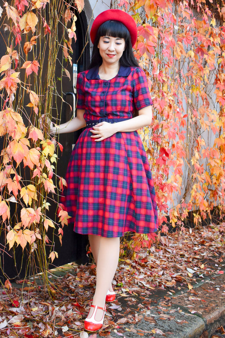 open lace back dress Red Tartan Tie Waist Shirt Dress – Sail to Sable main image 0