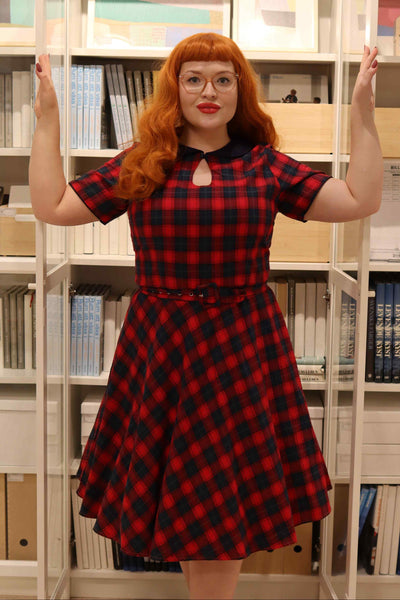 Retro Check Swing Dress in Red