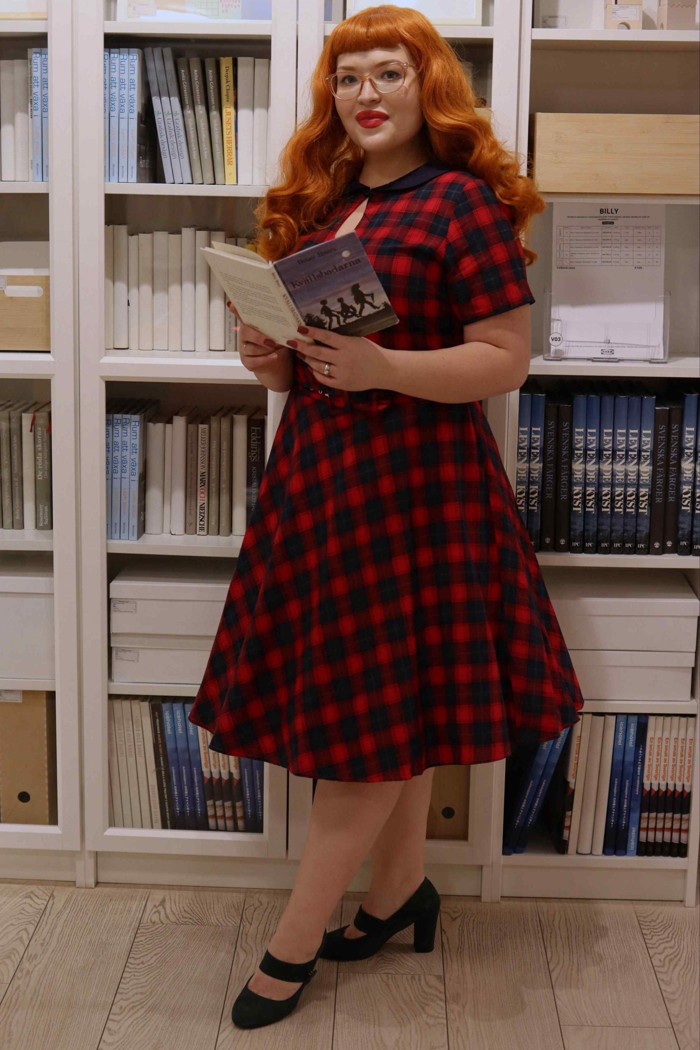 Retro Check Swing Dress in Red