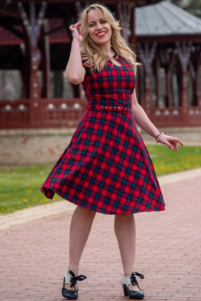 Retro Check Swing Dress in Red