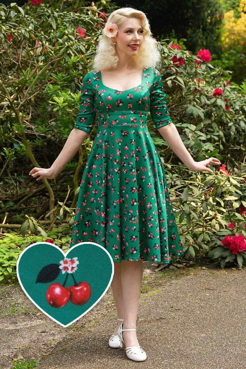 Scarlette Retro Cherry Emerald Green Midi Dress Scarlette Retro Cherry Emerald Green Midi Dress