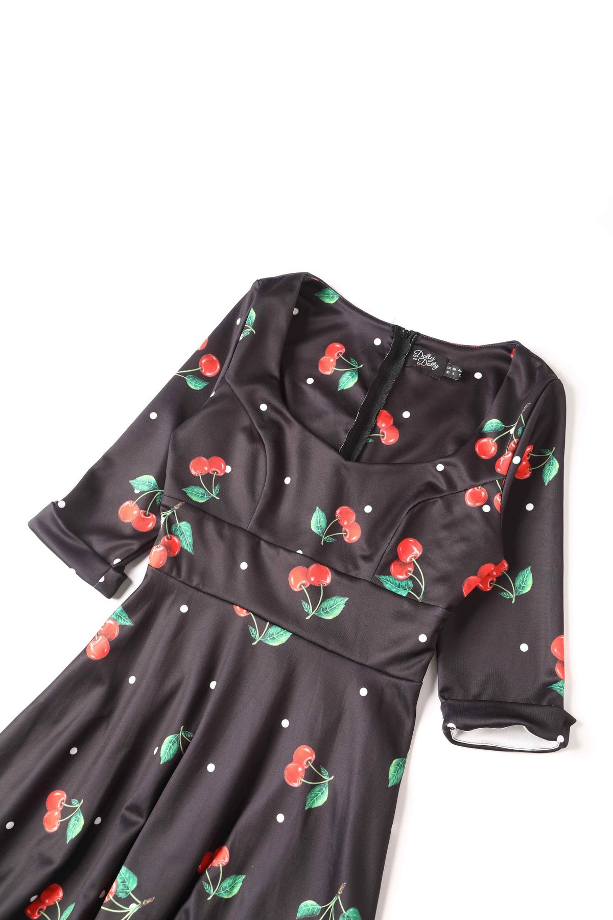 Retro Cherry Polka Dot Midi Dress In Black