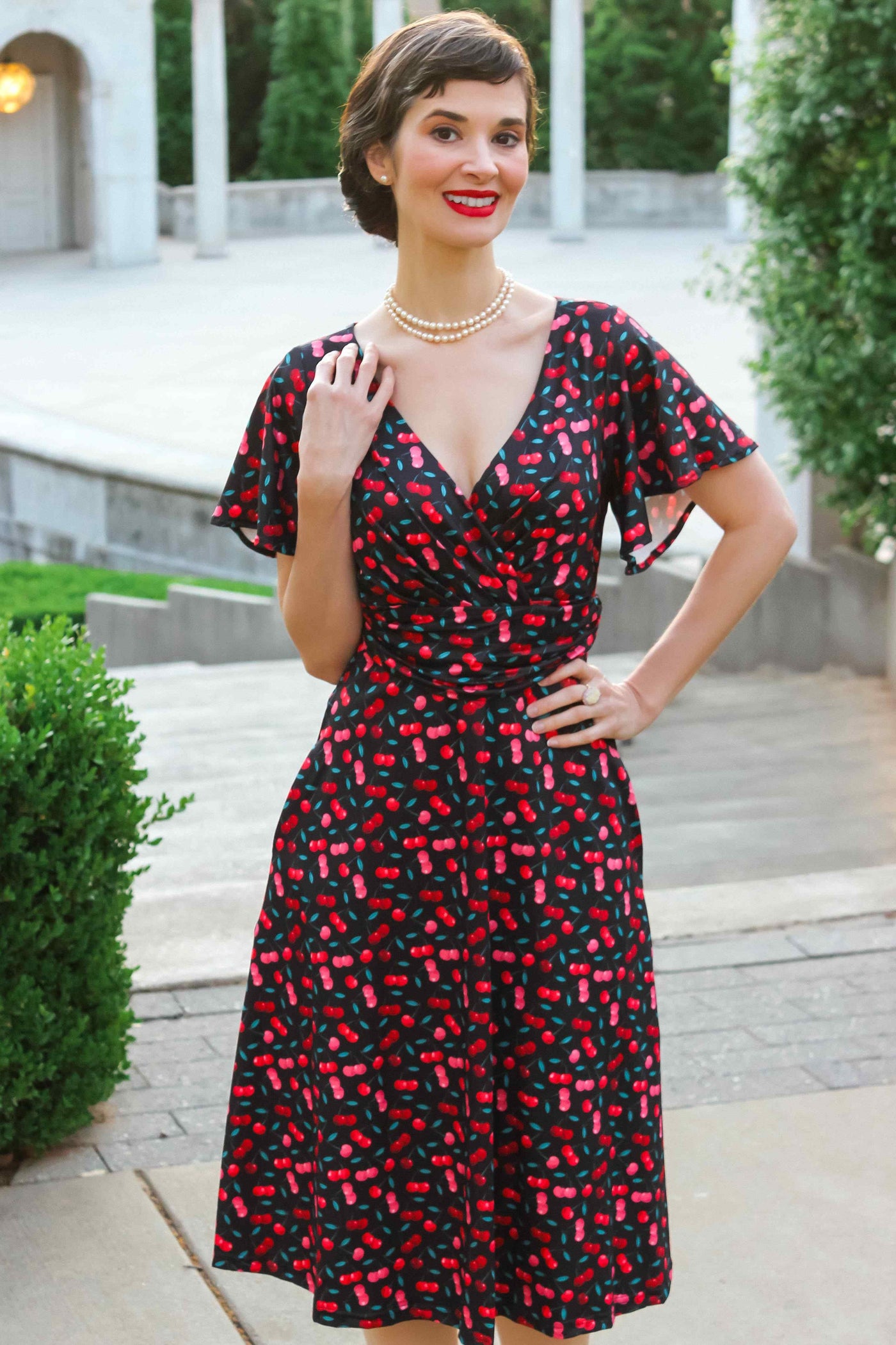 Retro Cherry Crossover Bust Dress