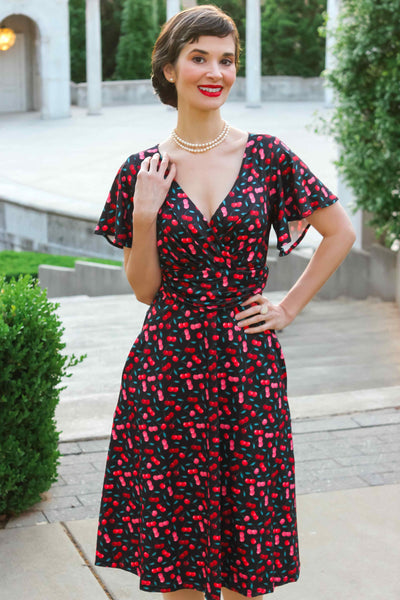 Retro Cherry Crossover Bust Dress