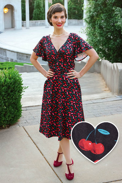 Retro Cherry Crossover Bust Dress
