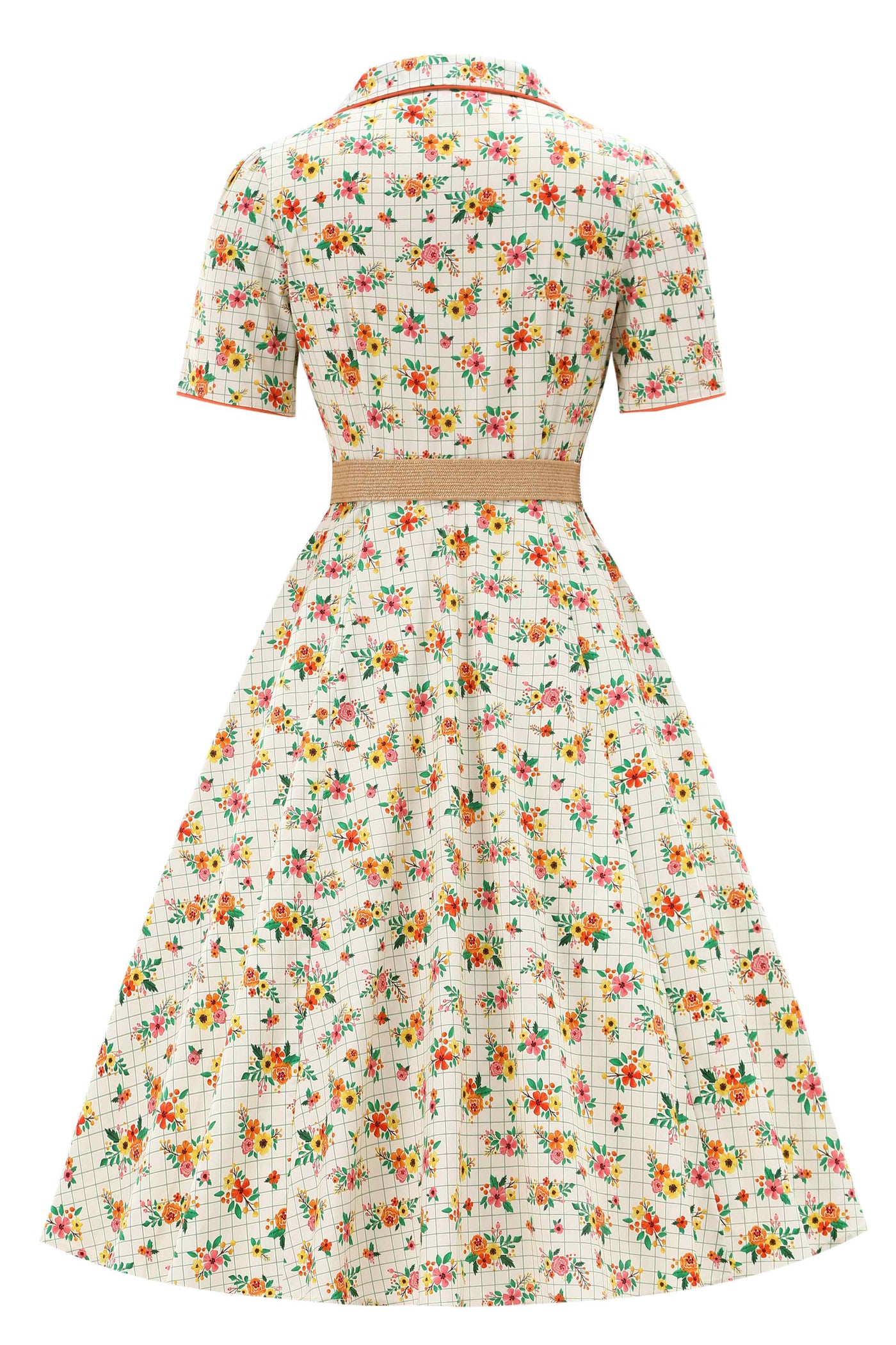 Back view of  Retro Floral Midi Shirt Dress