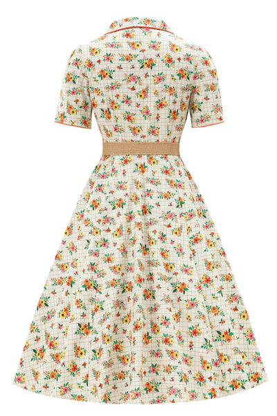 Back view of  Retro Floral Midi Shirt Dress
