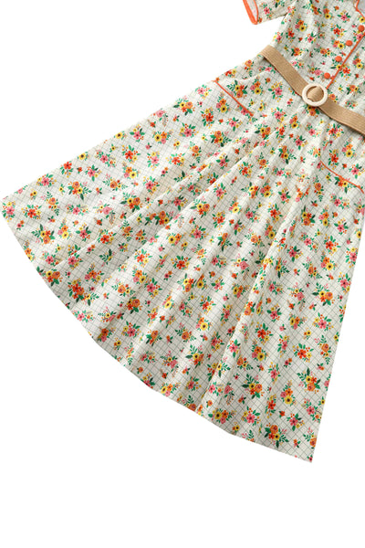 Close up view of  Retro Floral Midi Shirt Dress