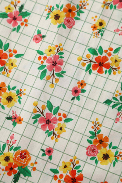 Close up view of  Retro Floral Midi Shirt Dress