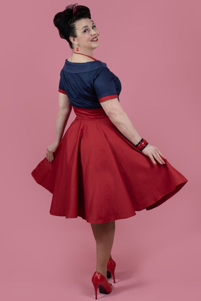 Retro Full Circle Swing Dress in Navy Blue-Red