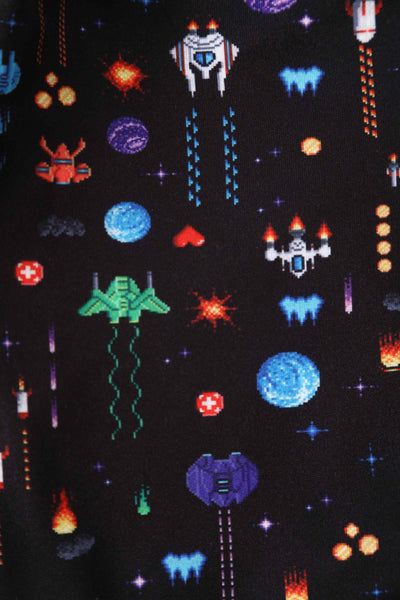 Close up view of Retro Game Print Dress In Black