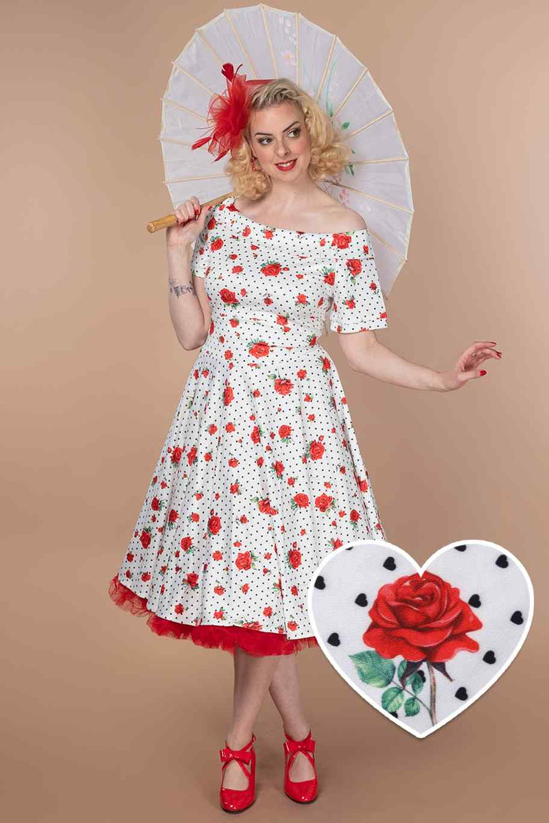 A model wearing a Retro Heart & Rose Dress