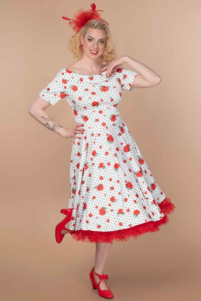 A model wearing a Retro Heart & Rose Dress