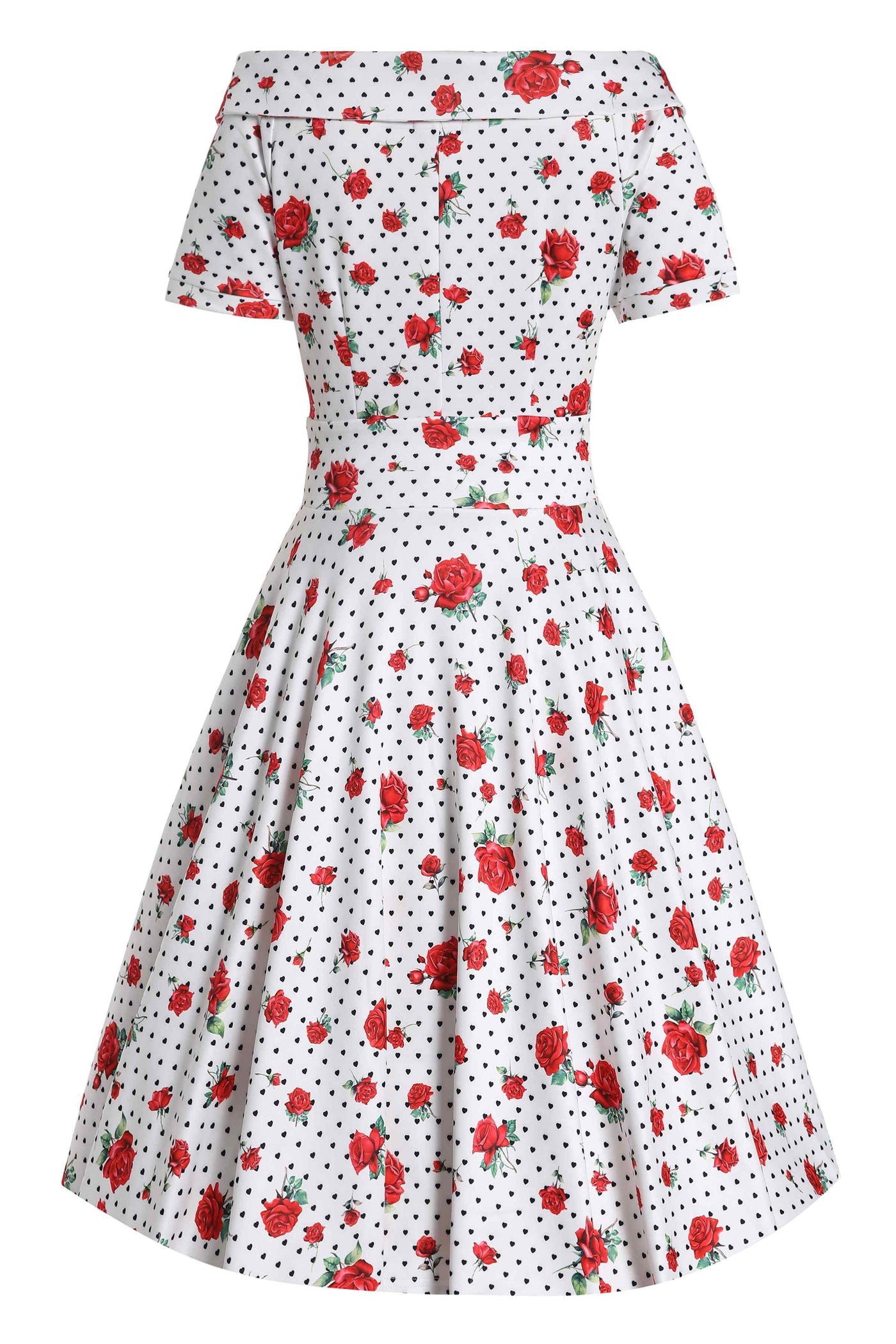 Back View of Retro Heart and Rose Dress in white