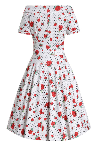 Back View of Retro Heart and Rose Dress in white