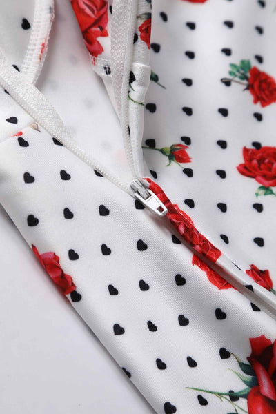 Close up View of Retro Heart and Rose Dress in white