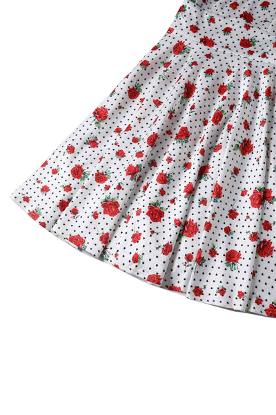 Close up View of Retro Heart and Rose Dress in white