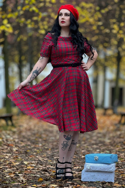 Retro Highland Red Tartan Circle Dress