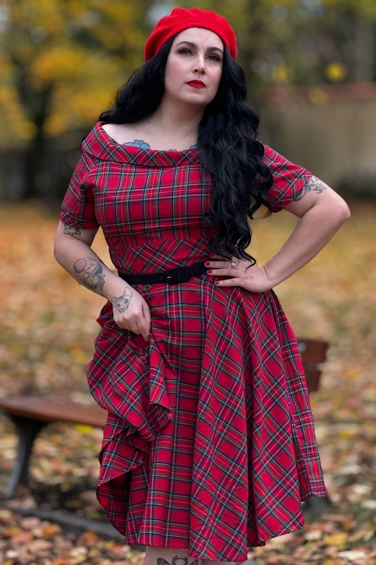 Retro Highland Red Tartan Circle Dress