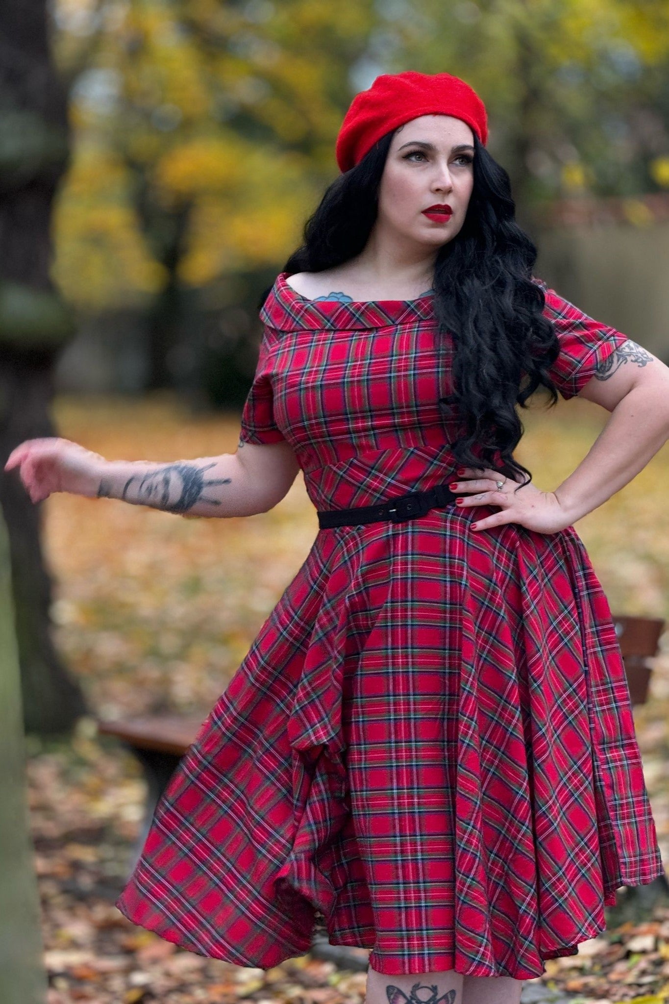 Retro Highland Red Tartan Circle Dress