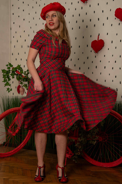 Retro Highland Red Tartan Circle Dress
