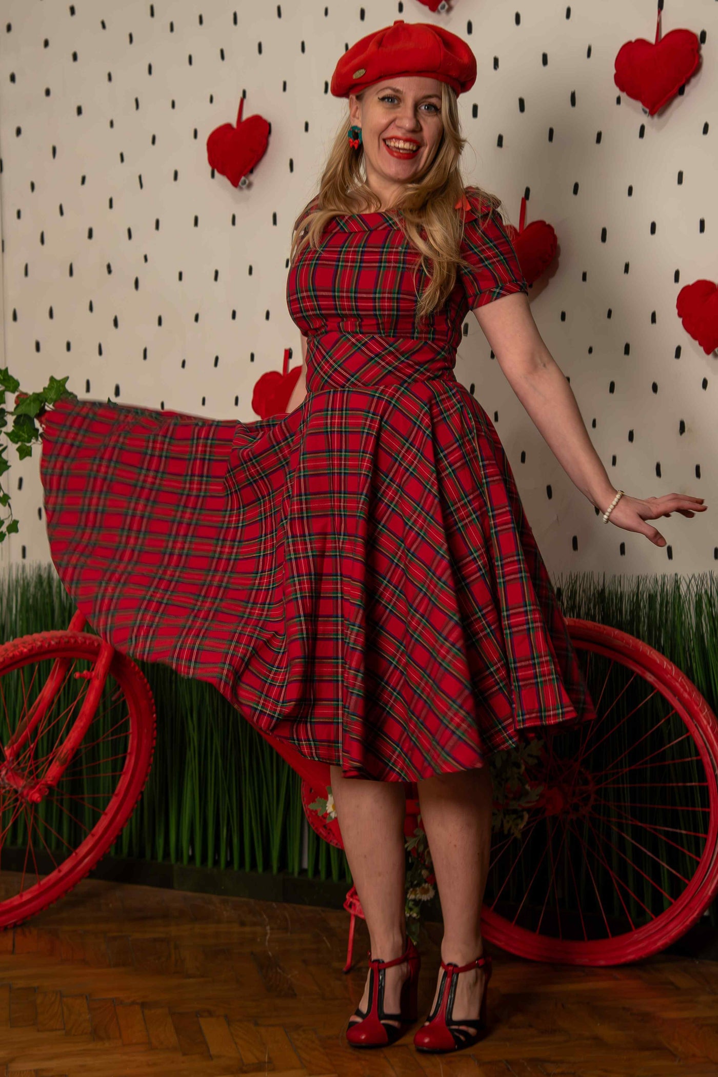 Retro Highland Red Tartan Circle Dress