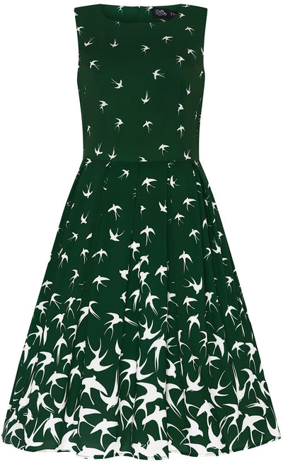 Front view of Raising Bird Swing Dress in Green