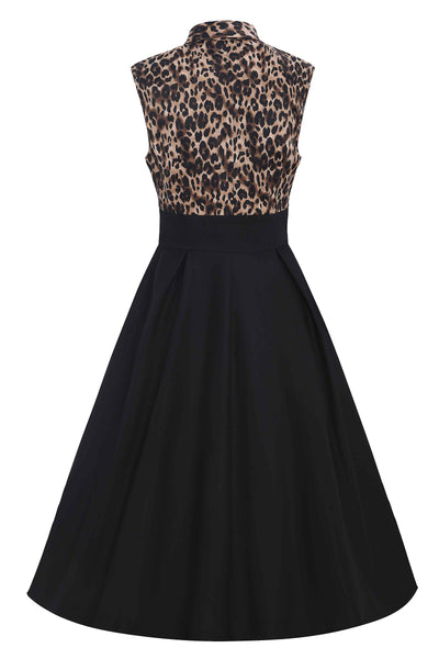 Back view of Retro Leopard Print Shirt Dress