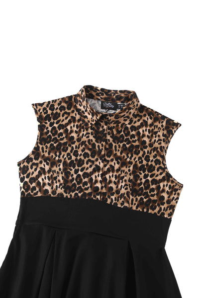Close up view of Retro Leopard Print Shirt Dress