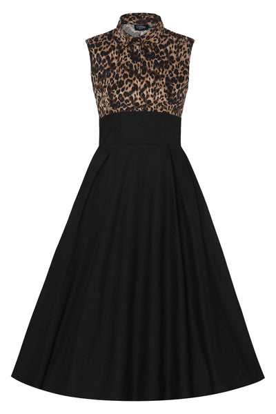 Front view of Retro Leopard Print Shirt Dress