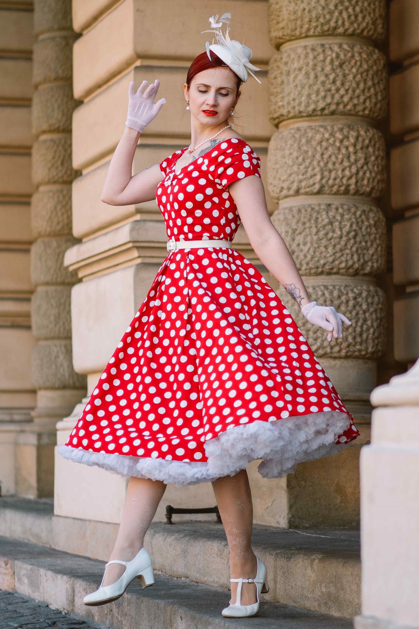 Lily Retro Off Shoulder Red Polka Dot Swing Dress - 8